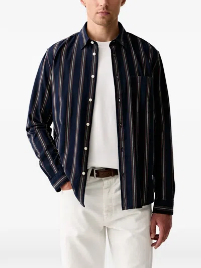 Marc O'polo Vertical-stripe Chest-pocket Shirt In Blue
