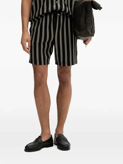 Marc O'polo Vertical-stripe Waffle-knit Shorts In Black