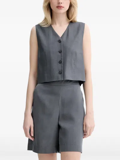 Marc O'polo V-neck Cropped Waistcoat In Gray