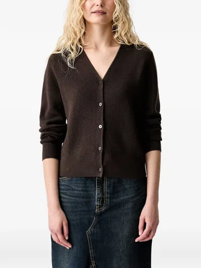 Marc O'polo V-neck Ribbed Cardigan In Brown