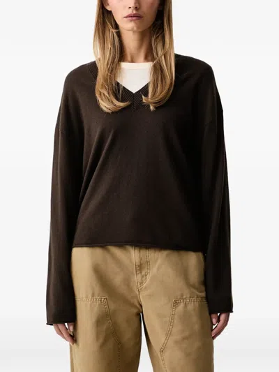 Marc O'polo V-neck Rolled-edge Sweater In Black