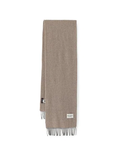 Marc O'polo Waffle-knit Fringed Wool Scarf In Orange