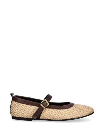 Marc O'polo Woven Buckle-fastening Ballet Flats In Neutral