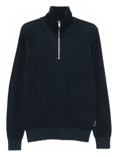 Marc O'polo Zip Funnel-neck Sweater In Blue