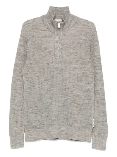 Marc O'polo Zip Heavy Knit Sweater In Gray