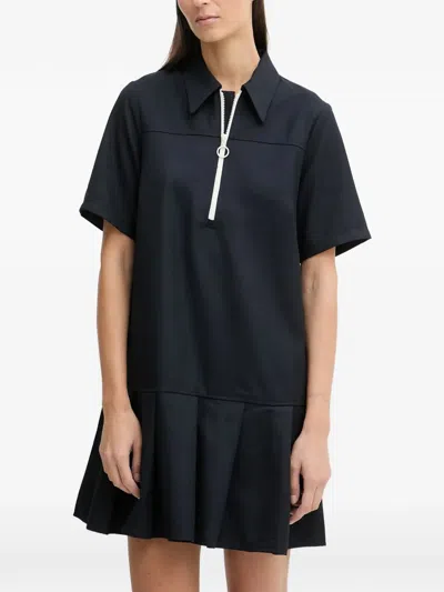 Marc O'polo Zip-neck Pleated Mini Dress In Blue