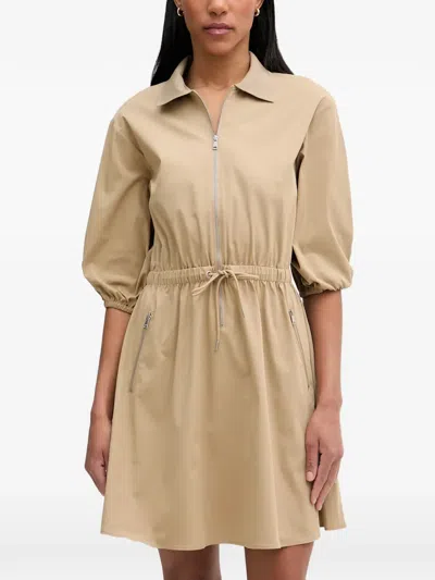 Marc O'polo Zip-up Drawstring-waist Mini Dress In Neutral