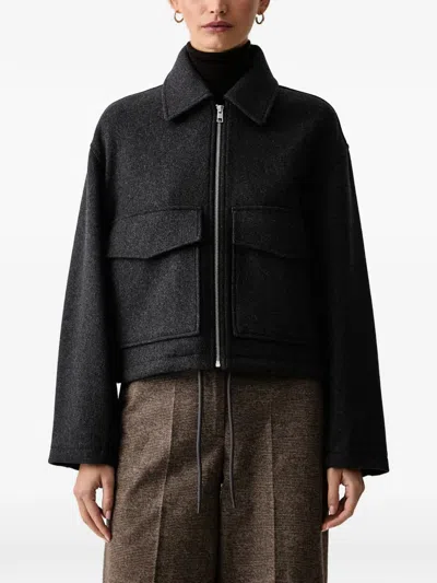 Marc O'polo Zip-up Flap-pocket Cropped Jacket In Gray