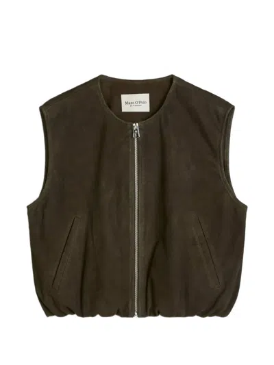 Marc O'polo Zip-up Suede Vest In Green