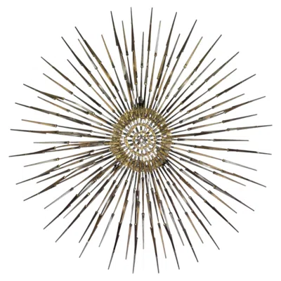 Pre-owned Marc Weinstein Large  Welded Nail Wall Sculpture Sunburst Form In Brass & Iron In Gray