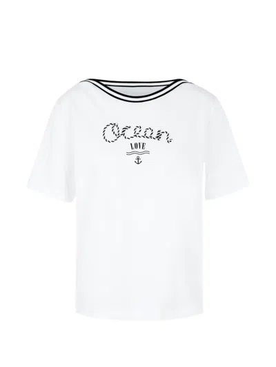 Marccain Boat Neck Graphic T-shirt In White