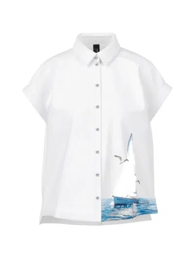 Marccain Button Maritime-print Shirt In White