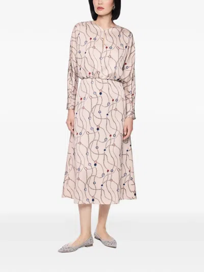 Marccain Chain-print Long-sleeve Maxi Dress In Pink