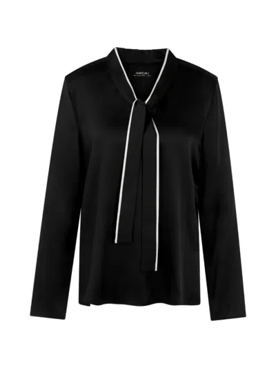 Marccain Contrast-trim Silk Blouse In Black