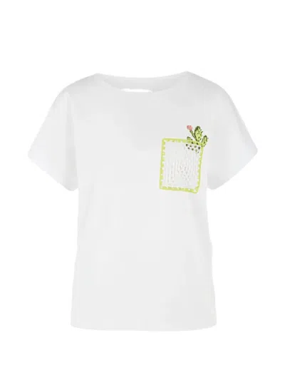 Marccain Crochet-patch Cactus-embroidered T-shirt In White