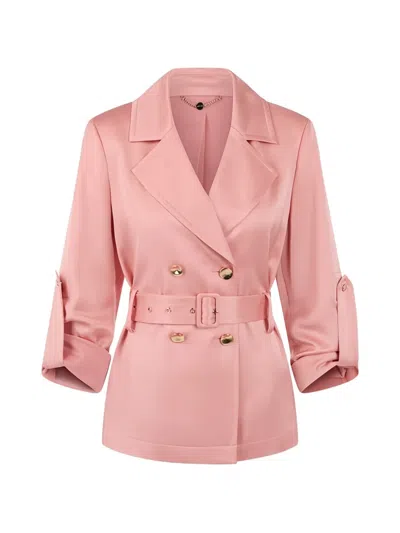 Marccain Double-breasted Satin Blazer In Pink