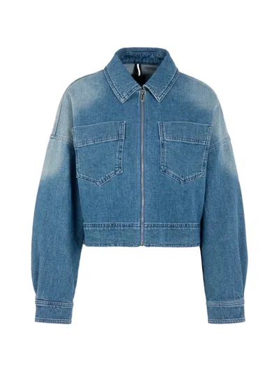 Marccain Faded-effect Patch-pocket Denim Jacket In Blue