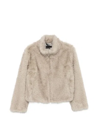 Marccain Faux-fur Funnel-neck Jacket In 뉴트럴