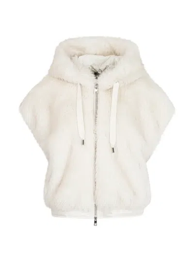 Marccain Faux-fur Hooded Gilet In White