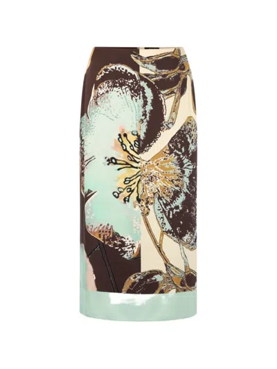 Marccain Floral-print Midi Skirt In Braun