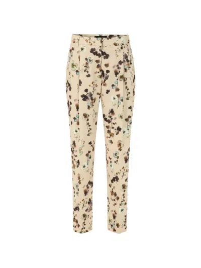 Marccain Floral-print Pleated Trousers In Nude