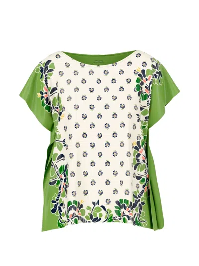 Marccain Floral-print Silk Blouse In Green