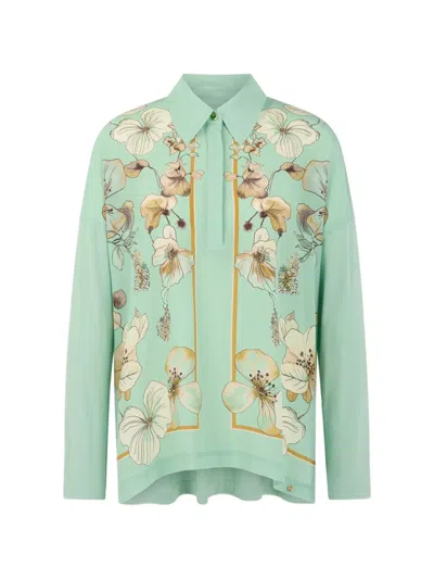 Marccain Floral-print Silk-blend Blouse In Green