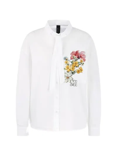 Marccain Floral-print Tie-neck Blouse In White