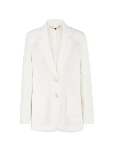 Marccain Frayed-edge Single-breasted Blazer In White