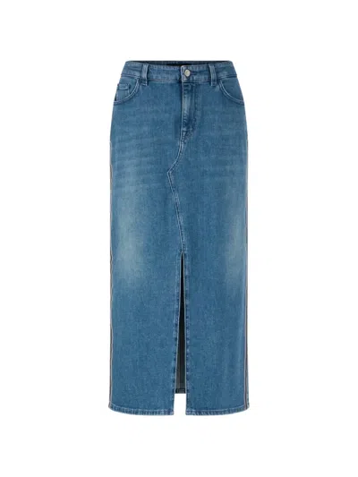 Marccain Front-slit Logo-patch Midi Skirt In Blue