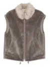 Marccain Fur-collar Zip-up Gilet In Gray