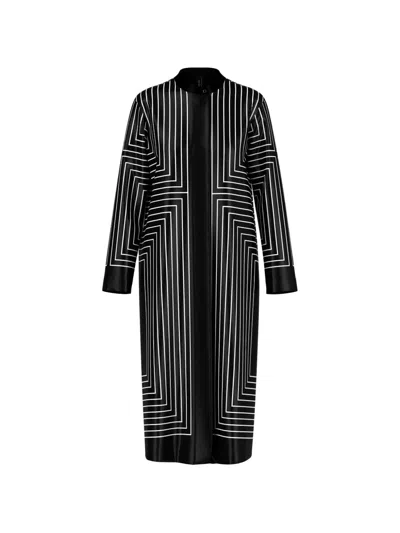 Marccain Graphic-pattern Long-sleeve Midi Dress In Black