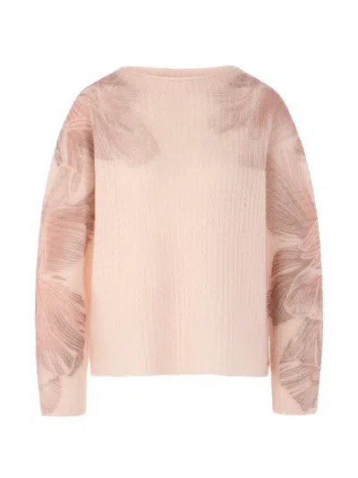 Marccain Knitted In Germany Floral-print Sweater In Pink