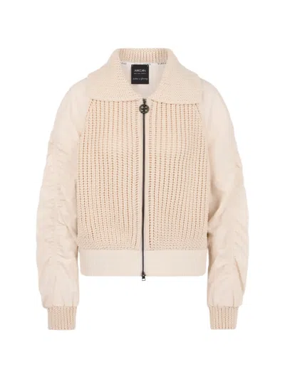 Marccain Knitted Roll-neck Jacket In Neutral