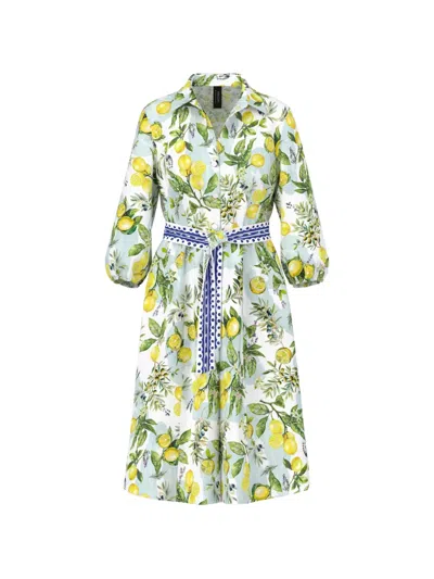 Marccain Lemon-print Belted Midi Dress In White