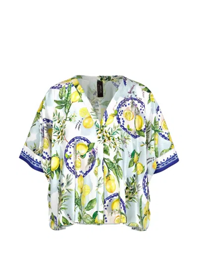 Marccain Lemon-print V-neck Blouse In Multi