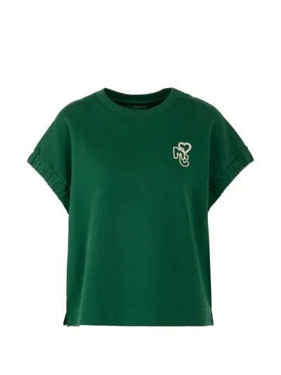 Marccain Logo-embroidered Cap-sleeve T-shirt In Green
