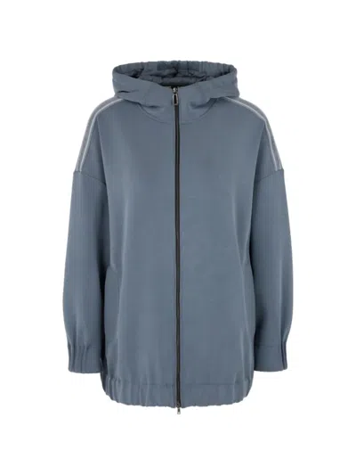 Marccain Logo-tape Zip-up Hoodie In Blue