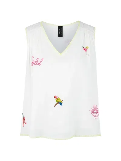 Marccain Loose Embroidered V-neck Blouse In White