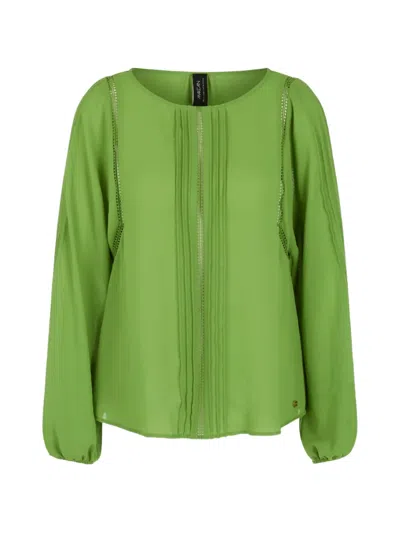 Marccain Pintucks-detail Long-sleeve Blouse In Green