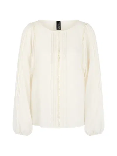 Marccain Pleated Lace-trim Blouse In Neutral