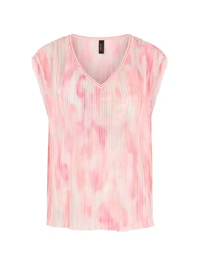 Marccain Plissé-effect Abstract-print Blouse In Pink