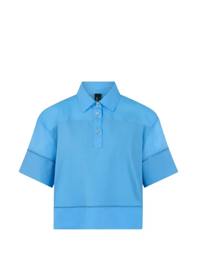 Marccain Rethink Together Short-sleeve Stitched Blouse In Blue