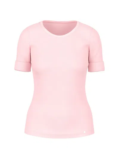 Marccain Ribbed-knit Short-sleeve T-shirt In Pink