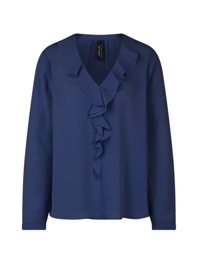 Marccain Ruffled V-neck Blouse In Blue