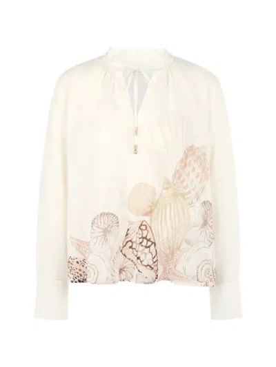 Marccain Seashell-print Tie-neck Blouse In Neutral