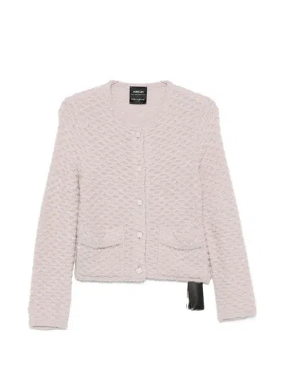 Marccain Sequin-embellished Waffle-knit Cardigan In 퍼플