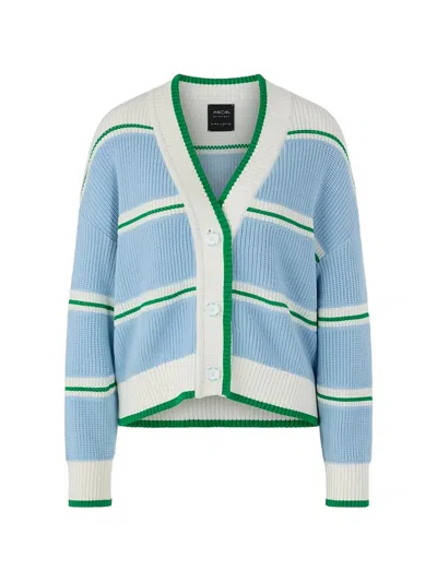 Marccain Striped V-neck Cardigan In Blue