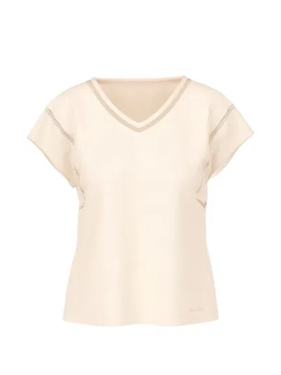 Marccain V-neck Cotton T-shirt In Neutral