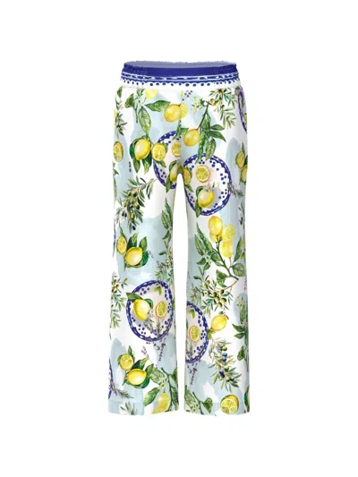 Marccain Washington Lemon-print Palazzo Pants In Multi